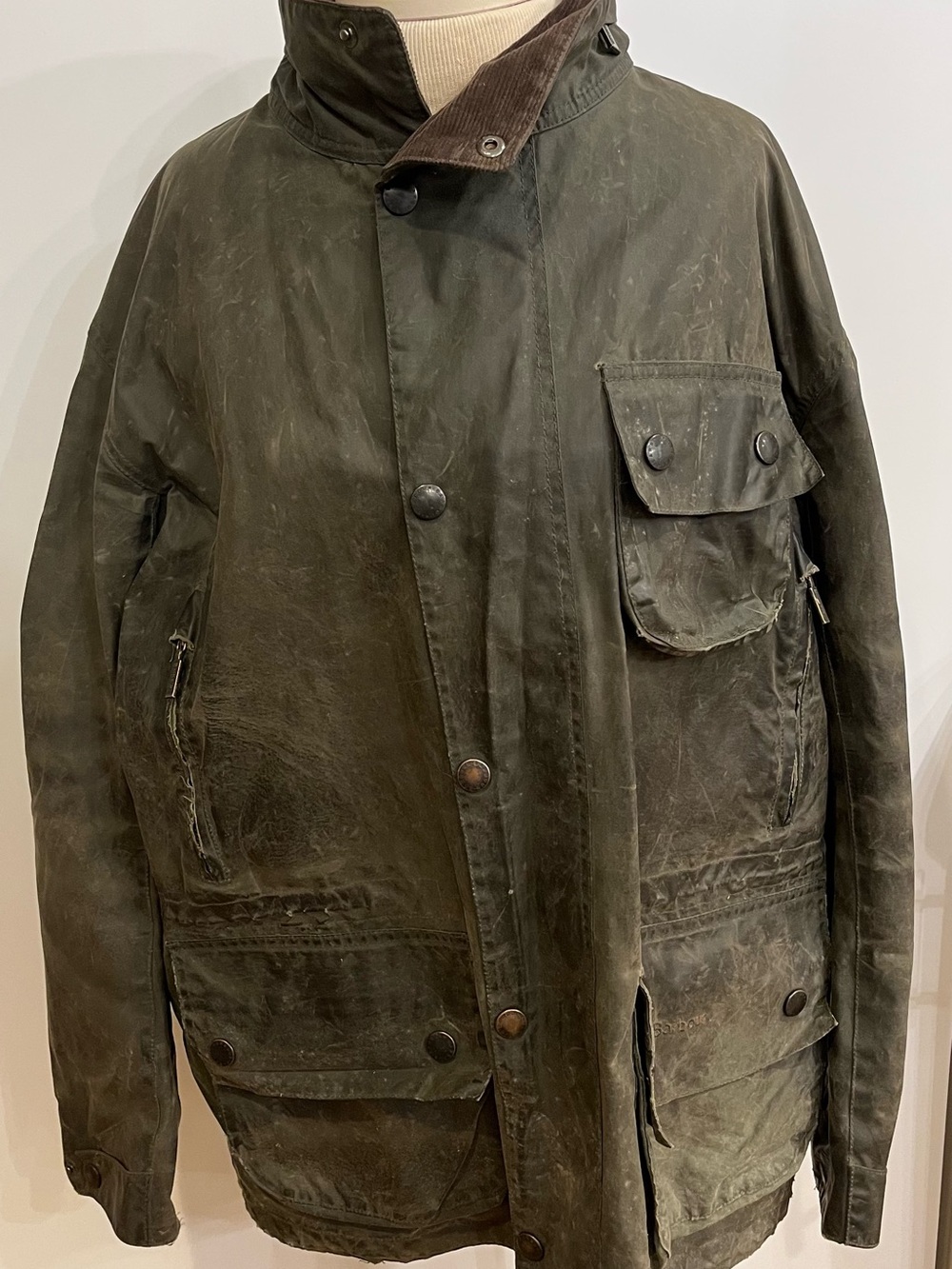 Barbour Dark Olive Green Waxed Cotton Field Jacket to